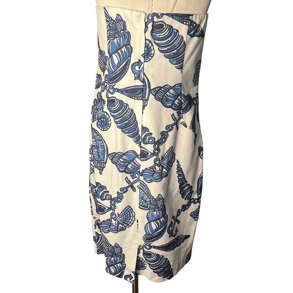 LILLY PULITZER Blue Shell Cotton White and Navy Midi Dress Size 8 - Picture 11 of 16